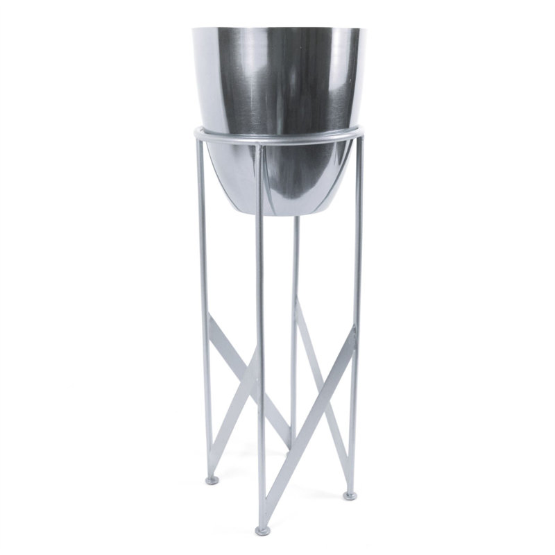 Metal Cachepot, Silver, 90" H x 19" W x 19" D