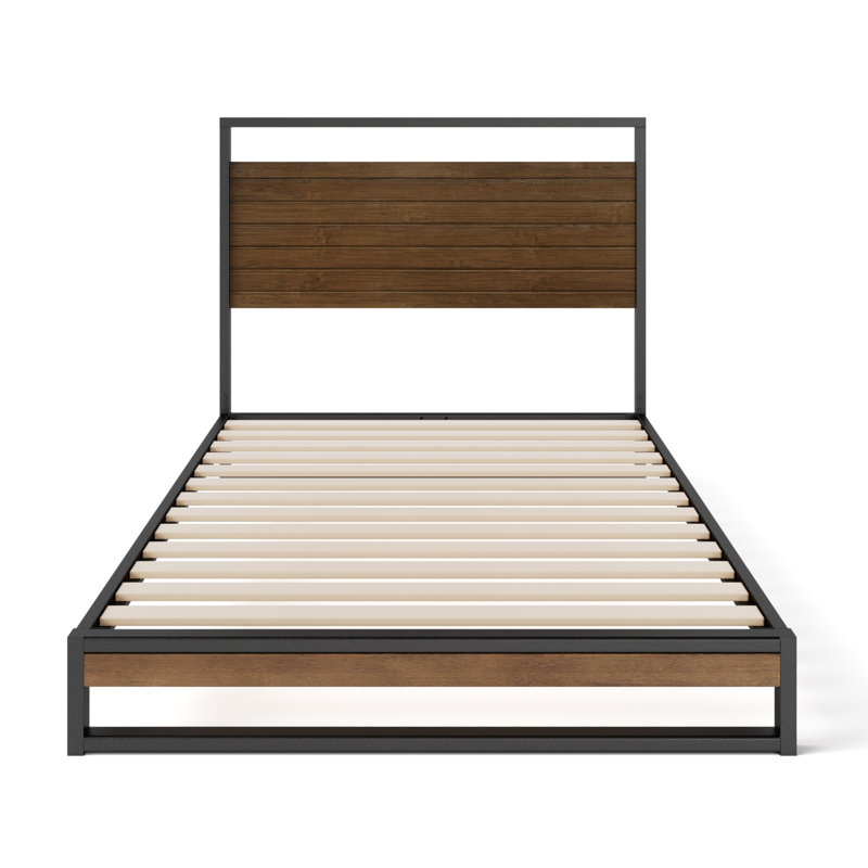 Daniel 37" Low Profile Bamboo and Metal Platform Bed, Twin, Chestnut Brown