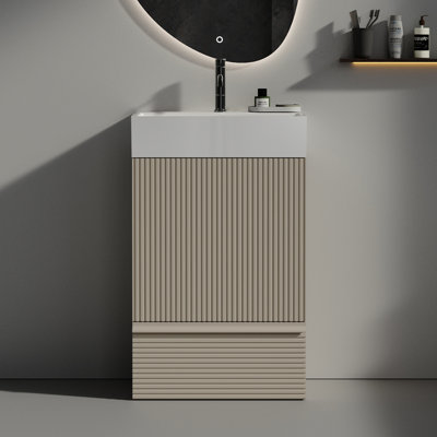 Meuble-lavabo gris cachemire - 50 cm (20 po) - Moderne sur pied avec meuble en céramique