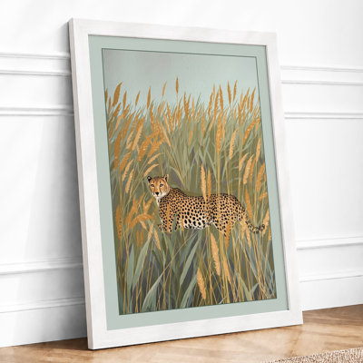 Leopard in Tall Grass Boho - Framed Print