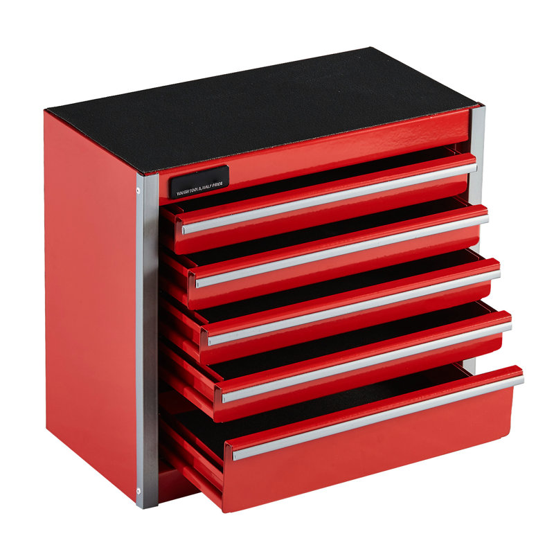 Mini boîte à outils rouge de 8,6 pouces, 5 tiroirs pour petits outils et bijoux, glissière de tiroir lisse, boîte en métal avec tiroirs contre les égratignures, rangement sur l'établi, extension de la fonctionnalité des différents articles, étable