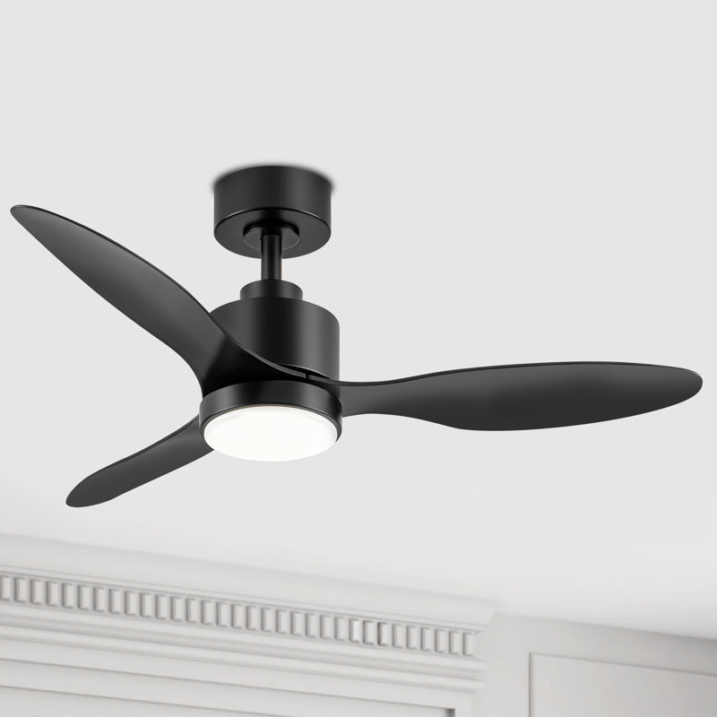 Kyptin 42" 3-blade Downrod Mount Ceiling Fan with LED Lights and Remote Control, Black, Matte Black