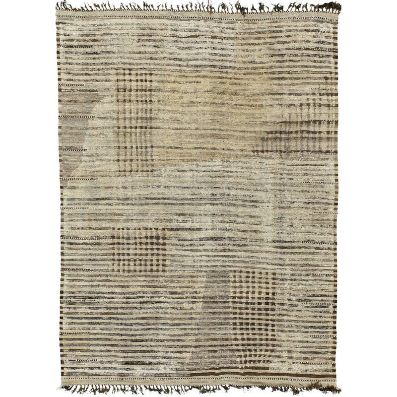 Modern Distressed One-of-a-Kind Rectangle 9'10" x 14' New Age Rectangle Wool Area Rug