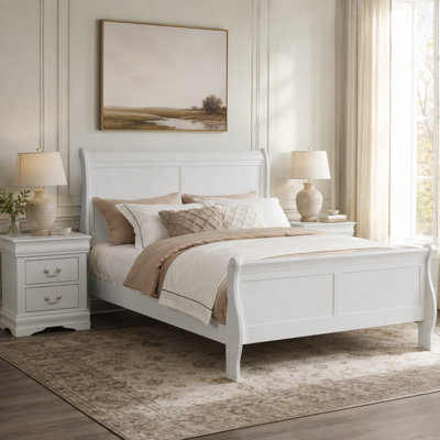 Louis Solid Wood 3-Piece Twin Bedroom Set with Sleigh Bed and Louis Philippe Style Greige Finish