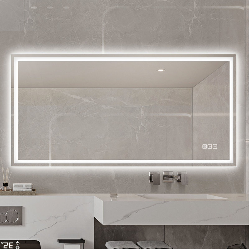 48×24 Inch Anti-Fog LED Bathroom Mirror With Modern Straight-Edged Design, 3 Color Dimmable Lighting, Horizontal/Vertical Wall Mount