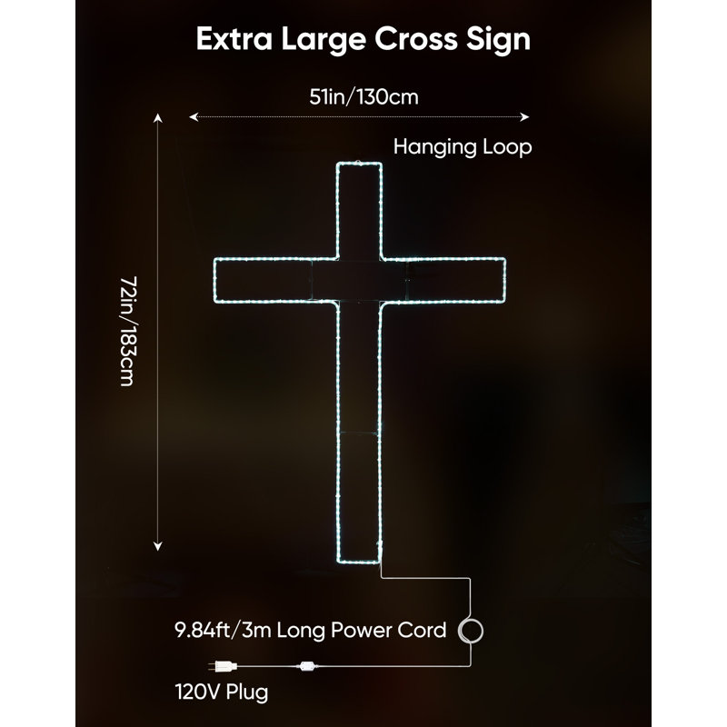 Enseigne lumineuse croix de 72 pouces, blanc froid
