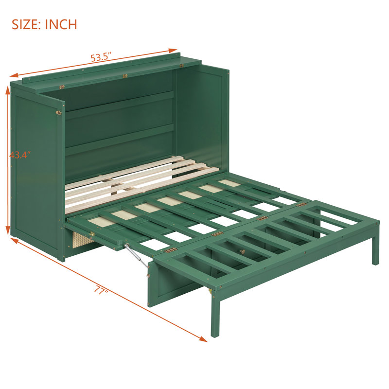 Murphy Bed With Large Drawers, Queen, Green