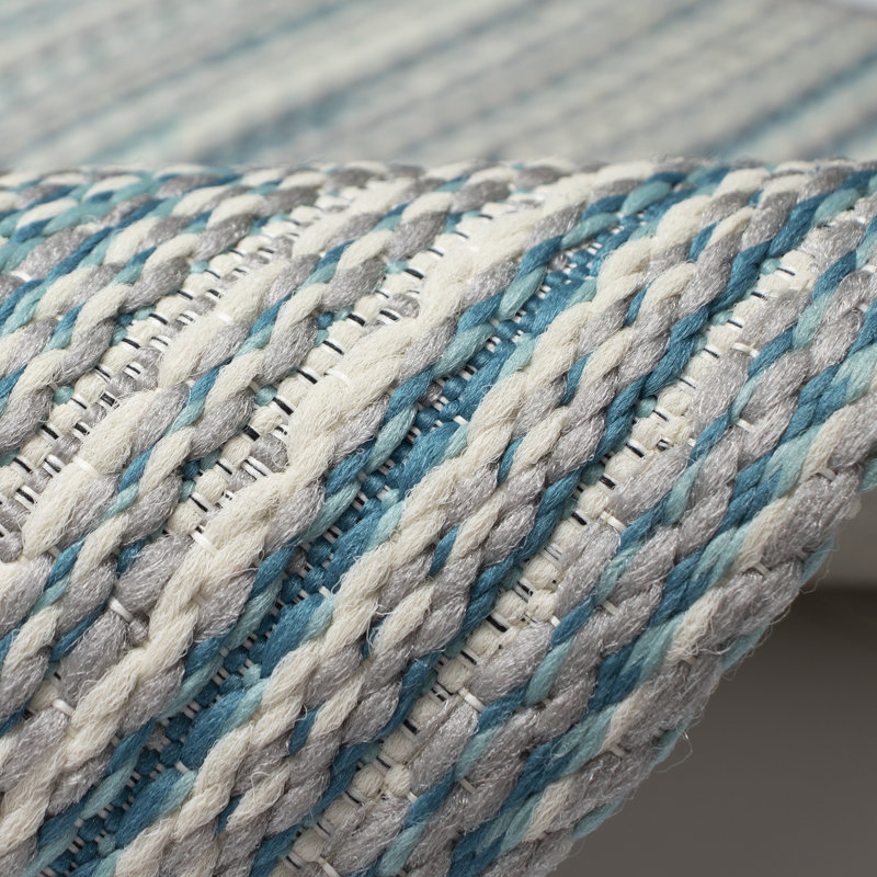 Tapis bleu / gris en polyester / polypropylène tissé à la machine Natarbora, Tapis de couloir 1 pi 11 po x 7 pi 6 po