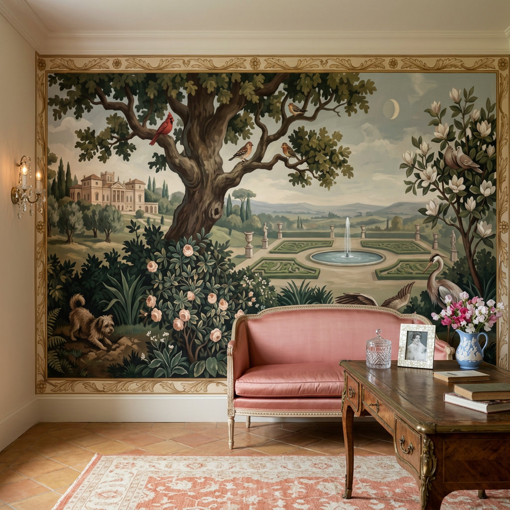 Astoria Grand Pastoral Landscape Wallpaper Formal Garden Vintage Mural ...