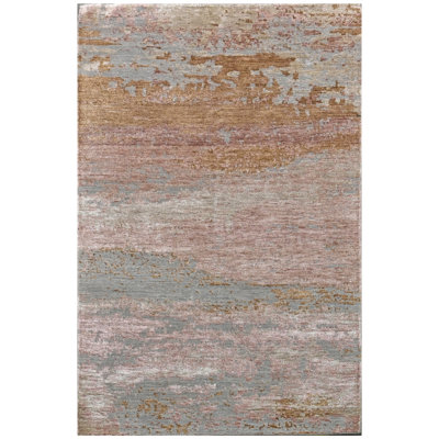 Tapis argenté et brun de haute qualité noué à la main
