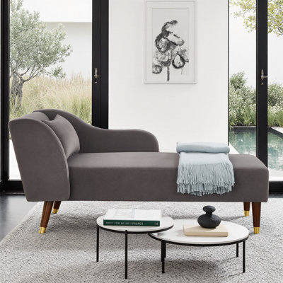 Méridienne moderne en velours 58 po | Conception capitonnée avec pieds en bois d'hévéa doré, coussin réglable et structure en bois massif pour le salon et la chambre à coucher
