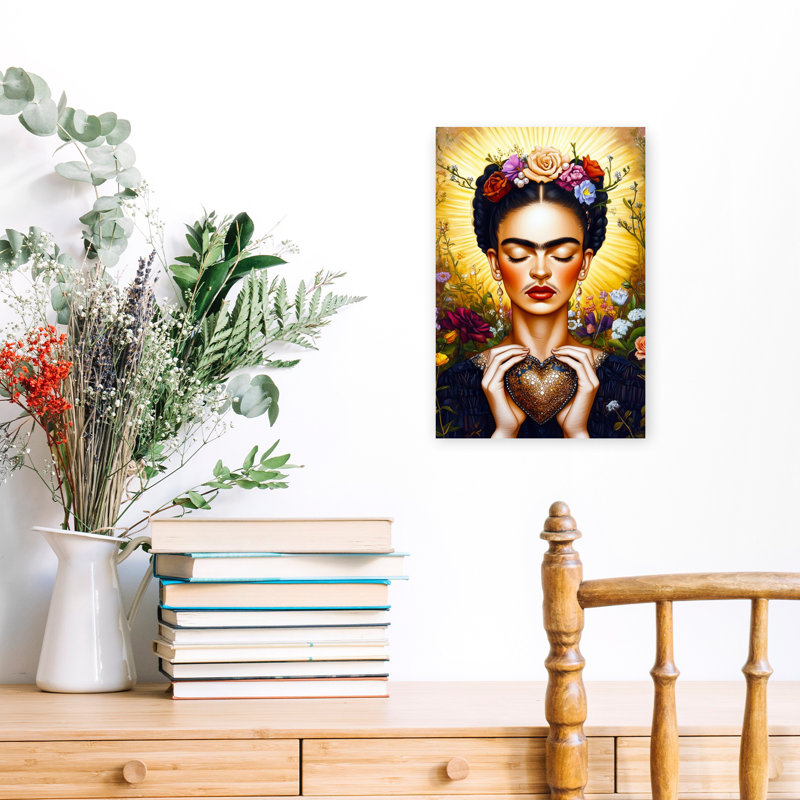 Frida Love Portrait Modern Traditional Vibrant Monkey Nature Portrait Wall Art Print 1 Piece Wrapped Canvas Wall Art
