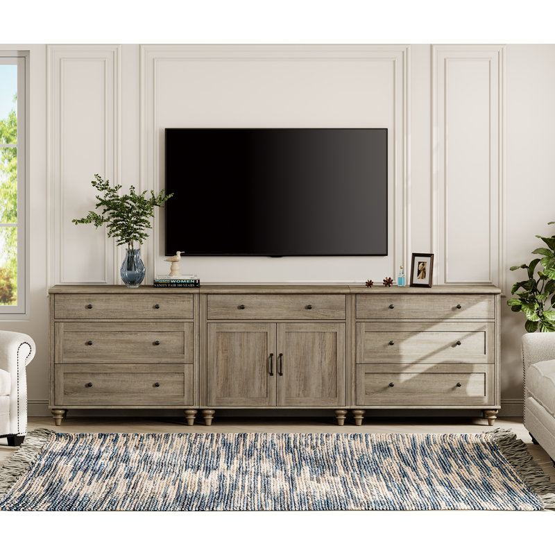 TV Stand For 100 Inch TV, 3-In-1 TV Console Table For 75/80/85/90 Inch TV, Entertainment Center With 7 Drawers And 2 Doors, Kitchen Sideboard Buffet Cabinet For Dining Room, Wash Gray