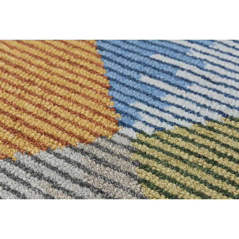Tapis orange en laine touffeté à la main à motif géométrique, Rectangle 7 pi 9 po x 9 pi 9 po