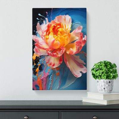 Peony Flower Expressionism - Wrapped Canvas Print