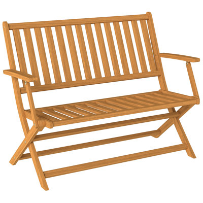 Wood Outdoor Bench, 2-Person Foldable Patio Acacia Wood Garden Bench with Backrest and Armrests for Garden, Porch, Park, Balcony, Teak by Winston Porter