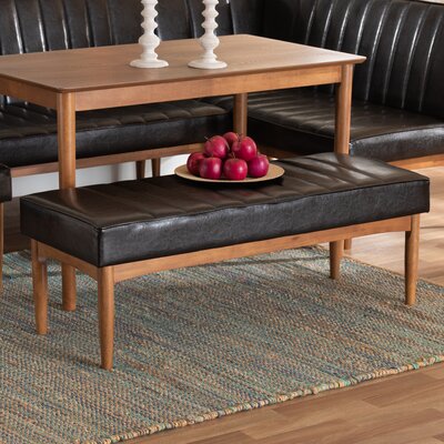 Corrigan StudioÂ® Studio Bop Mid-Century Modern Dark Brown Faux Leather Upholstered And Walnut Brown Finished Wood Dining Bench -  690A0E7CCE914784A8CD66FA059AB25D