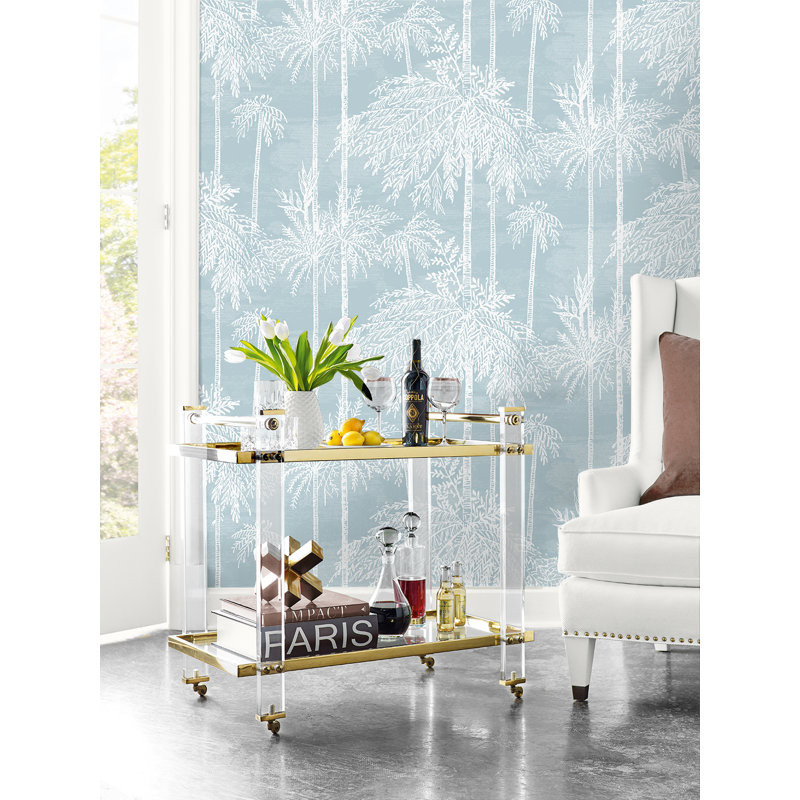 Floral Grass Cloth Wallpaper Roll, Clear Skies