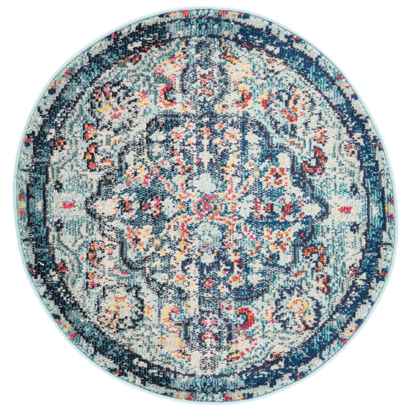 Felty Oriental Area Rug, Round 3', Blue/Red/Beige