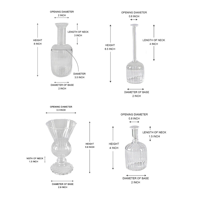 Assorted Clear Glass Vases, Decorative Bud Vases In Mixed Shapes For Wedding Centerpieces, Home Décor, Single Stem & Petite Floral Arrangements, Pack Of 4