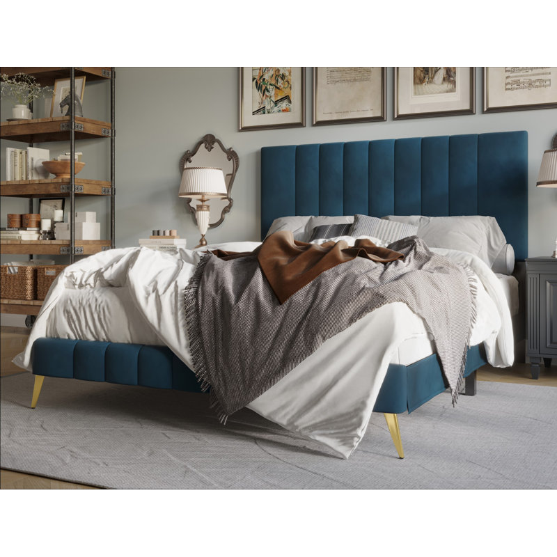 Gorgia Upholstered Panel Bed, Full/Double, Navy Blue