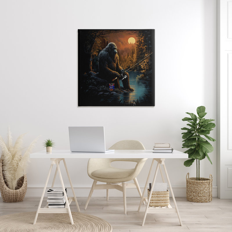 «Monster Fishing At Lake» par Jim Baldwin sur toile, 36" H x 36" W