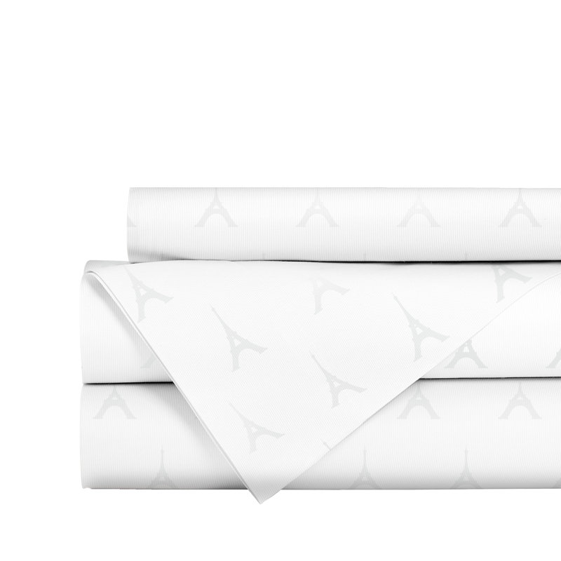 300 draps en coton jacquard, Ensemble de draps pour grand lit, Blanc
