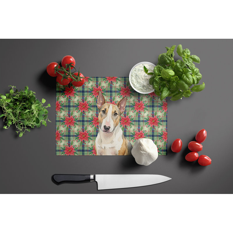 Planche à découper tricolore miniature Bull Terrier Christmas PoinsettIas
