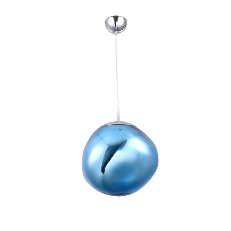 Luminaire suspendu simple en chrome à 1 lumière Rodman avec abat-jour en acrylique, Bleu, H 15 po x l 15 po x P 15 po