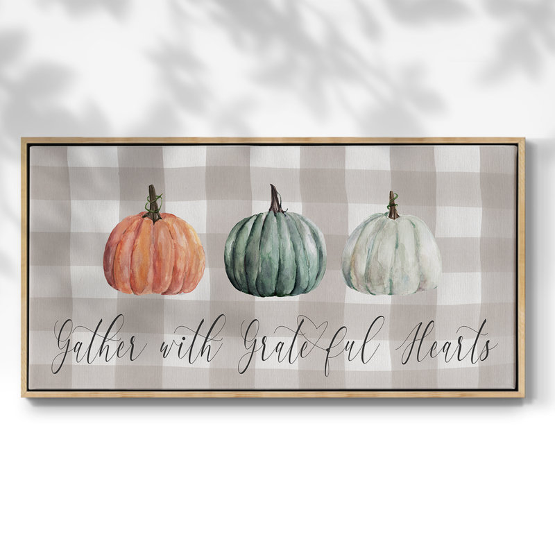 «Gather With Grateful Hearts», toile tendue avec châssis encadré, prête à être accrochée, Naturel, H 21 po x l 41 po