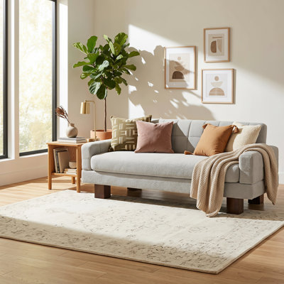 Canapé moderne avec causeuse, dossier en tissu Biscuit Boucle, accoudoirs carrés, siège à coussin simple, canapé 2 places rembourré pour salon, chambre à coucher, appartement, pieds en bois d'hévéa noyer