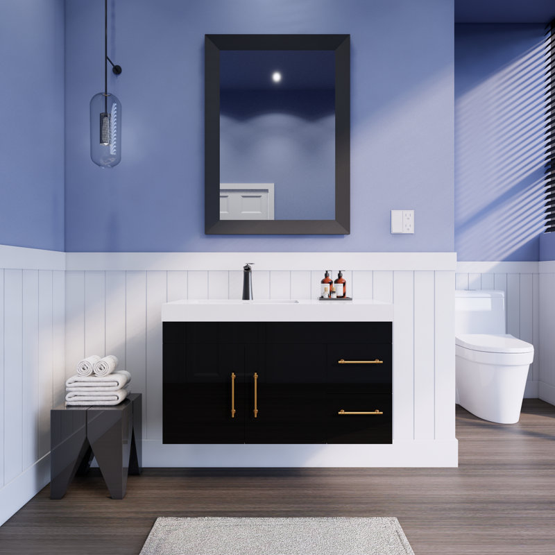 Ensemble de meuble-lavabo mural simple 42 po Lynard Spring, Noir lustré
