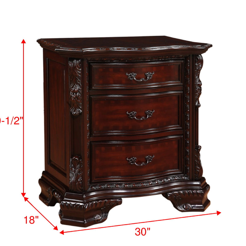 Table de chevet 3 pièces, table de chevet traditionnelle en bois massif