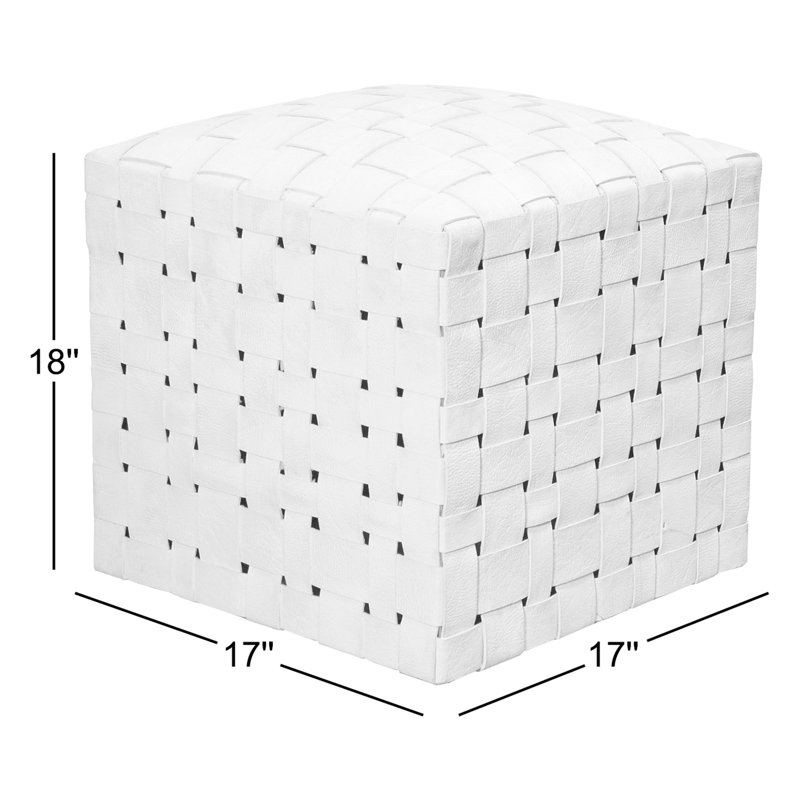 Halcyon Handwoven Genuine Leather Ottoman, Ivory