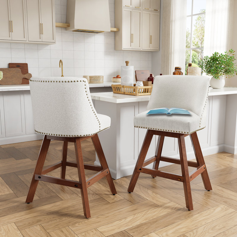 Tabourets de bar pivotants en tissu à hauteur de comptoir (ensemble de 2), Beige