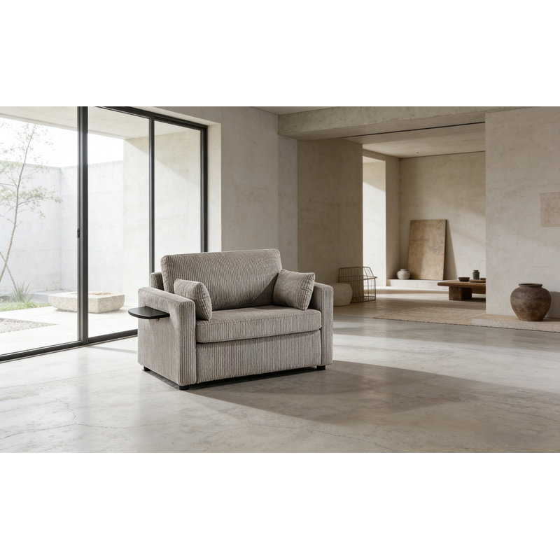 Canapé-lit simple convertible avec matelas pliable, table d'appoint, ports USB et pochette de rangement pour les petits espaces