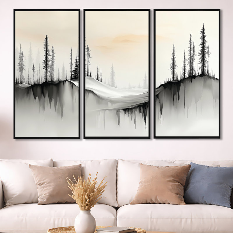 Décoration murale 3 pièces Gamache, H 40 po x l 60 po, Cadre flottant noir