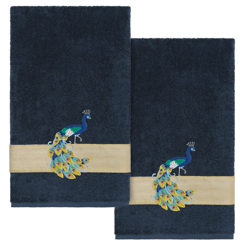 Serviette de bain 100% coton PENELOPE 2PC Embellished Bath Towel Set, Bleu marine
