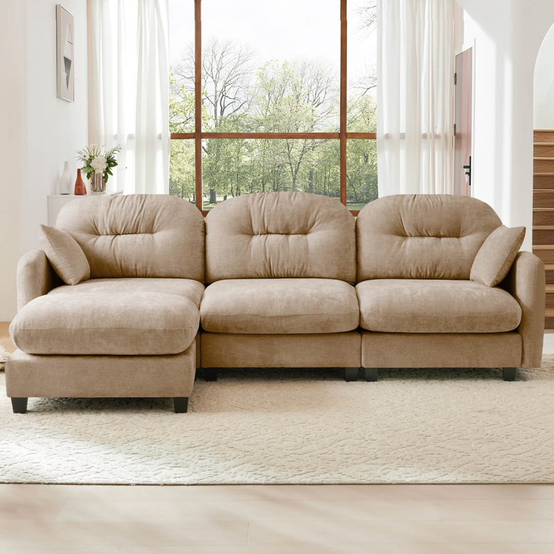 107" Chenille L-Shaped Modular Sofa, Camel