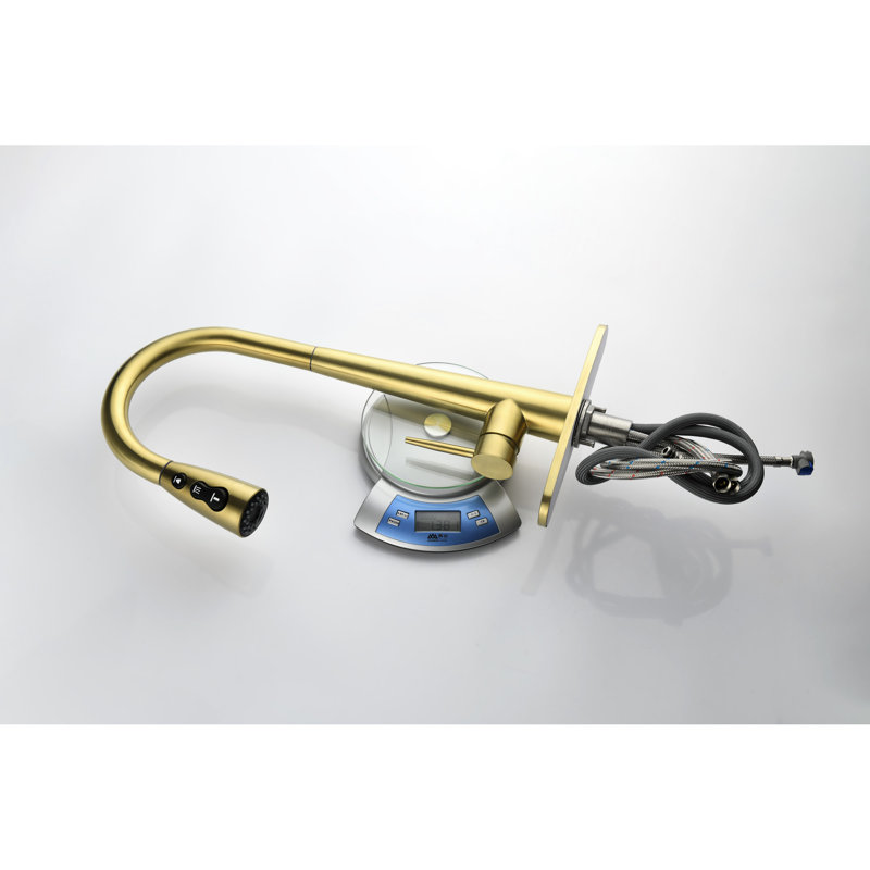 Pull Down Kitchen Faucet In Gold - Fingerprint, Deck Mounted Single Hole, 360 Twisting Water Nozzle, Quality Stainless Out Fingerprint-, Hole Mount, Discharge Spout, Robust Steel