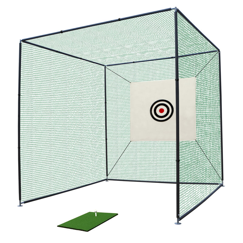 Cage de pratique de golf extérieure 10 x 10 x 10 pi avec cadre en métal, ensemble de filet de frappe complet avec accessoires de tapis de balançoire en tissu cible