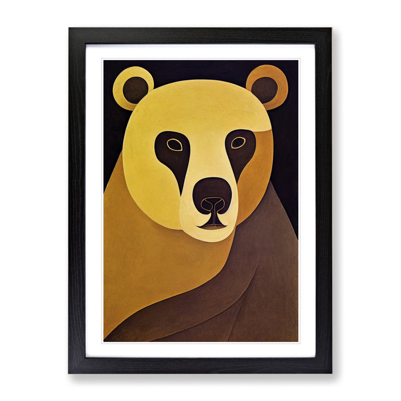 Traditional Bear No.1 - Print, Black Picture Frame, White, 66cm H x 48cm W