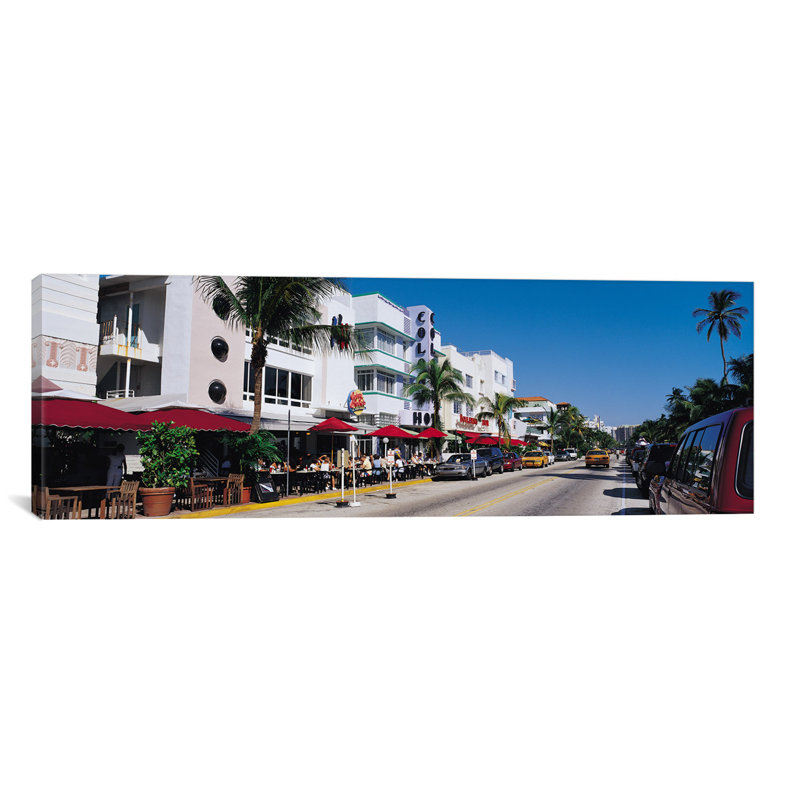 «Miami Skyline Cityscape (South Beach)», reproduction de photo sur toile, H 12 po x l 36 po x P 1,5 po, Bleu, Toile tendue