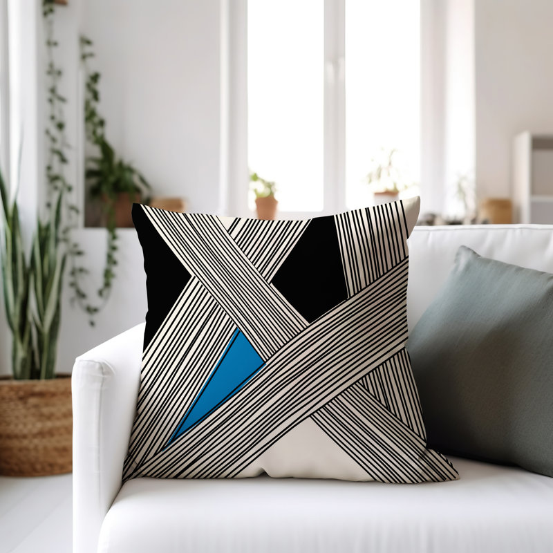 Cassie Abstract Outdoor Reversible Throw Pillow, 15"H x 15"W, Turquoise/Cream/Black