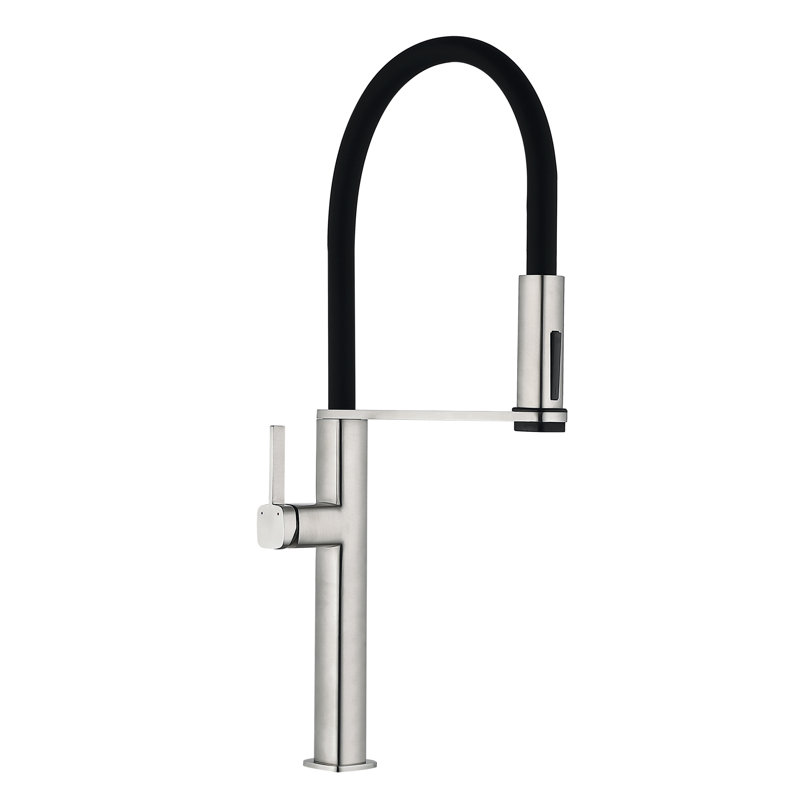 Single Handle Pull-Down Sprayer Kitchen Faucet with 360° Swivel Spout in Brushed Nickel