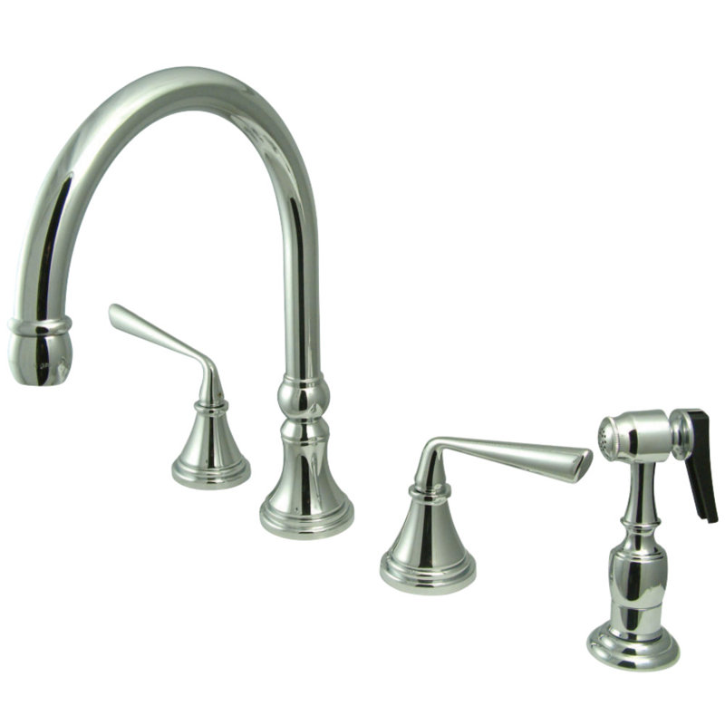 Kingston Brass Silver Sage Double-Handle Widespread Kitchen Faucet, Polished Chrome, With Side Spray