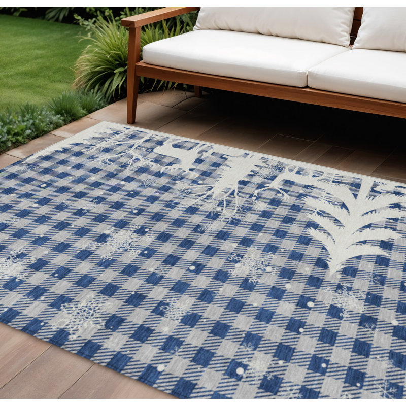 Tapis intérieur lavable à carreaux ivoire et gris 9 'X 12'