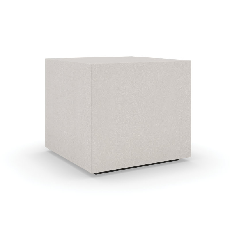 White Faux Shagreen Square Coffee Table with Wood Base