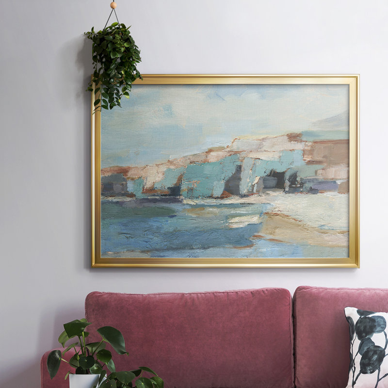 Mur de falaise turquoise II, Toile encadrée dorée avec coins fermés, H 14 po x l 20 po x P 1,5 po