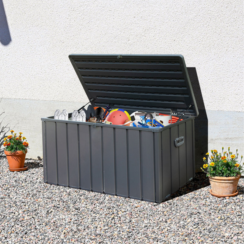 Boîte de rangement pour terrasse 120 gallons imperméable, grand bac de rangement pour patio pour coussins extérieurs, coussins décoratifs, outils de jardin, verrouillable